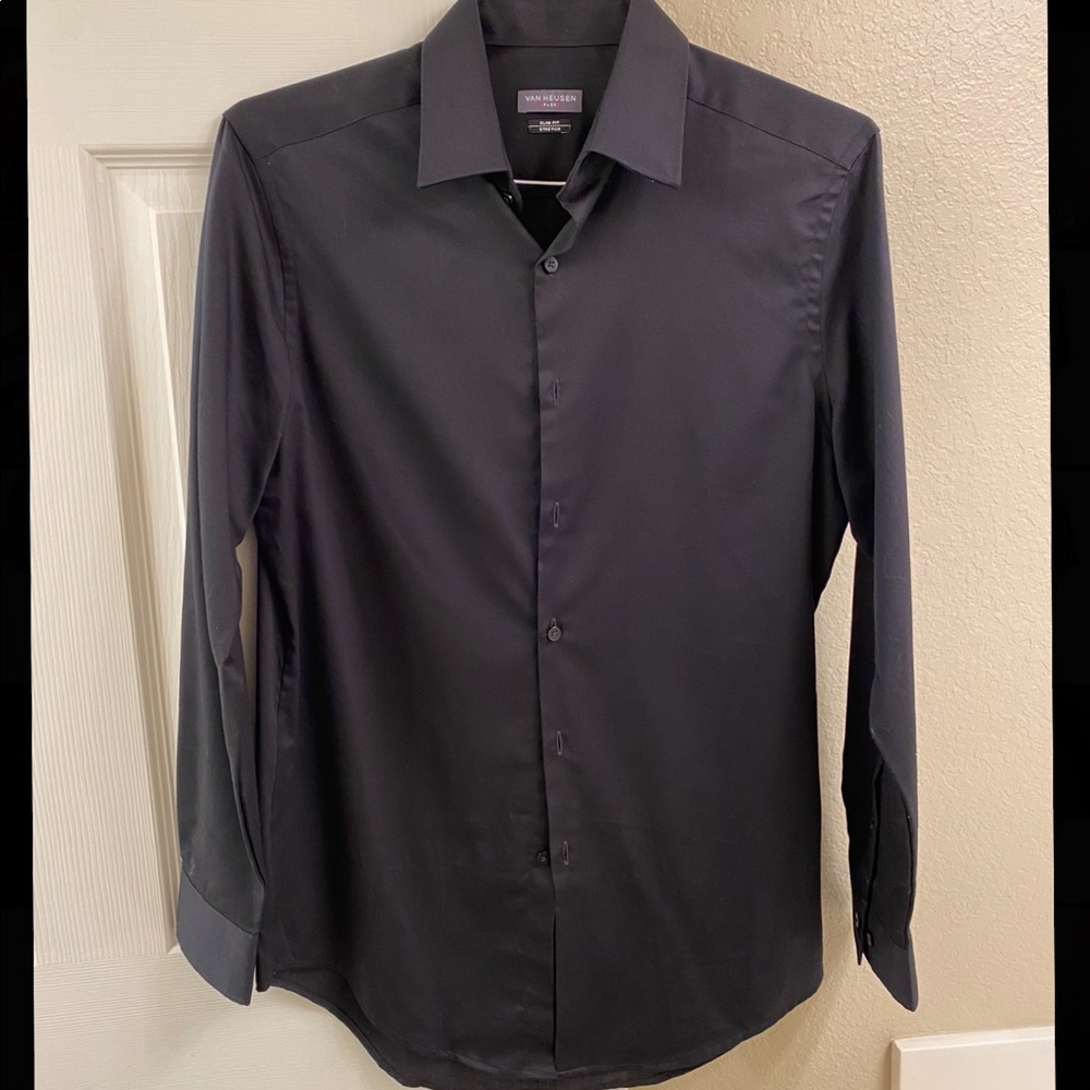Van Heusen Black Slim Fit Stretch Long Sleeve Dress Shirt